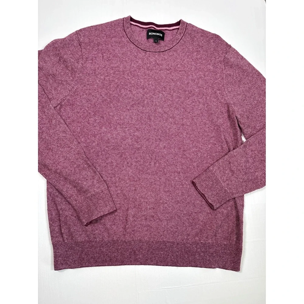 Bonobos Mens Burgundy‎ Striped Cotton Cashmere Crewneck Sweater Large BST00676N